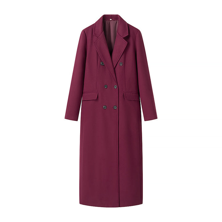 Damen nan taillierter Longcoat im Zweireiher mit Schalkragen und Pattentaschen Drune