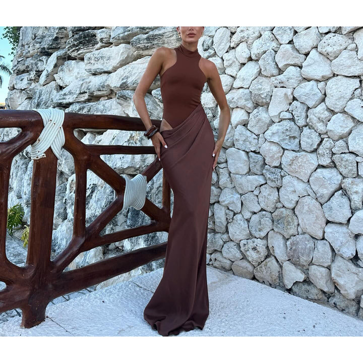 Damen Elegantes Wickelkleid mit hochgeschlossenem Kragen und seitlichem Schlitz Drune