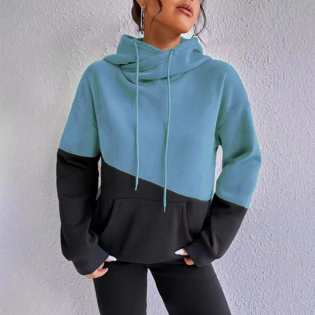 Damen gemütlicher Hoodie mit asymmetrischem Farbblockdesign Drune