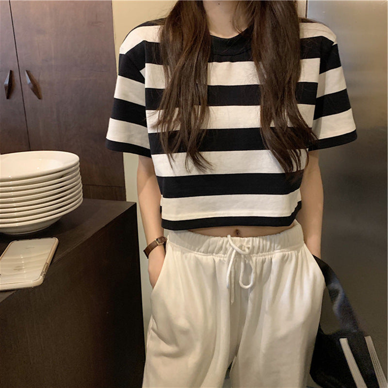 Damen Cropped T-Shirt mit Streifenmuster und lässigem Schnitt Drune