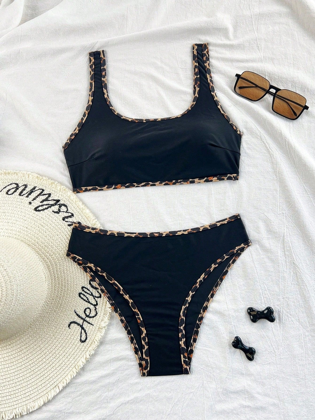 Damen Hochgeschnittener Bikini mit animalischem Design Drune