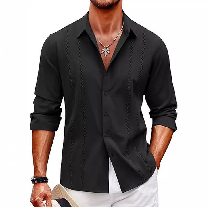 Herren elegante Langarmbluse mit feinem Streifenmuster Drune