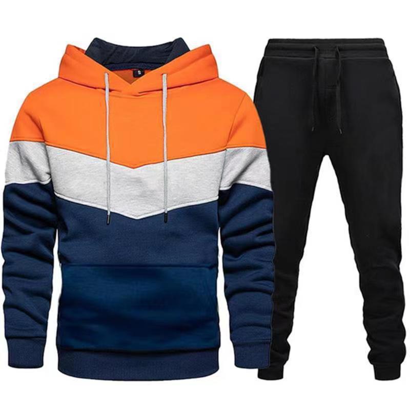 Herren nan zweifarbiges Hoodie-Joggingset mit Kängurutasche, tapered Jogginghose und doppellagiger Kapuze Drune