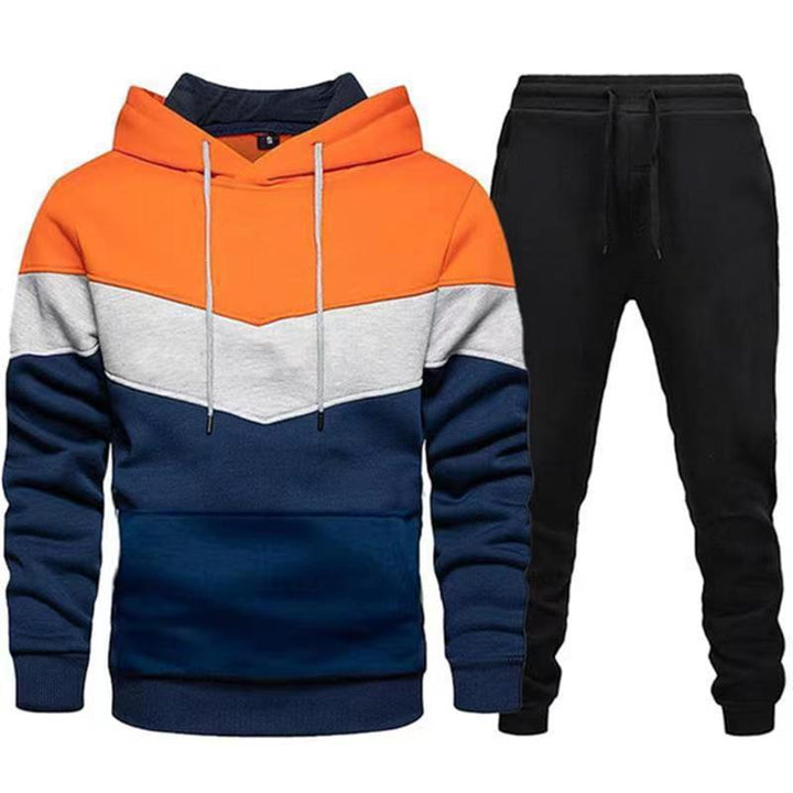 Herren nan zweifarbiges Hoodie-Joggingset mit Kängurutasche, tapered Jogginghose und doppellagiger Kapuze Drune