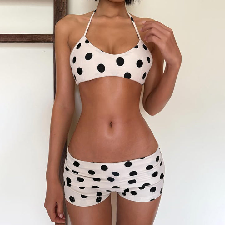 Damen Badeanzug Set mit trendy Punkten und bindbarem Oberteil Drune