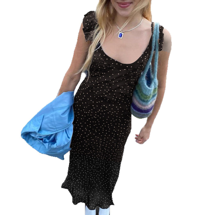 Damen Maxikleid mit feinem Punktmuster und Spaghettiträgern Drune