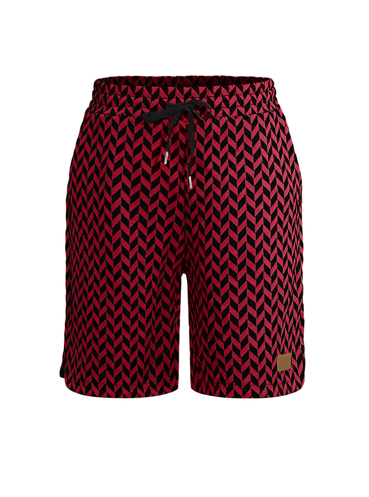 Damen nan Jacquard-Shorts mit elastischem Komfortbund, Tunnelzug und Fischgrätmuster Drune