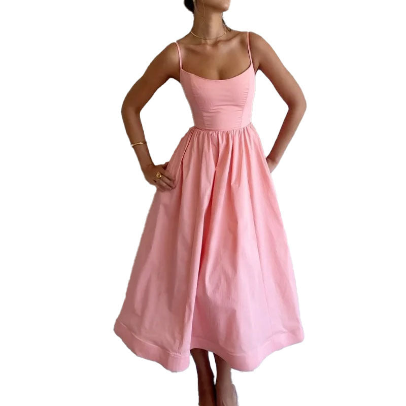 Damen Midi-Kleid mit tailliertem Oberteil und schwingendem Rock Drune