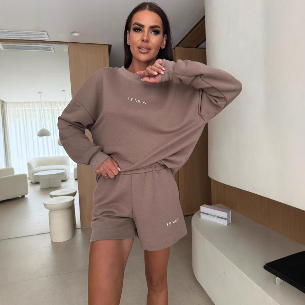 Damen Lässig geschnittenes Sweatshirt und Shorts-Set Drune