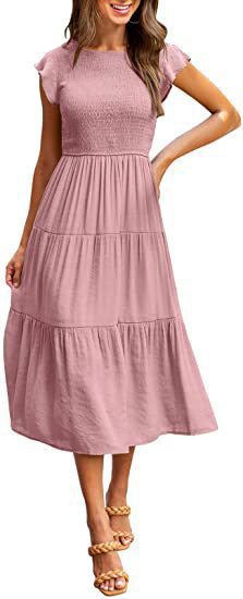 Damen Midi-Kleid mit elegantem geflochtenem Oberteil und leichtem Baumwollrock Drune