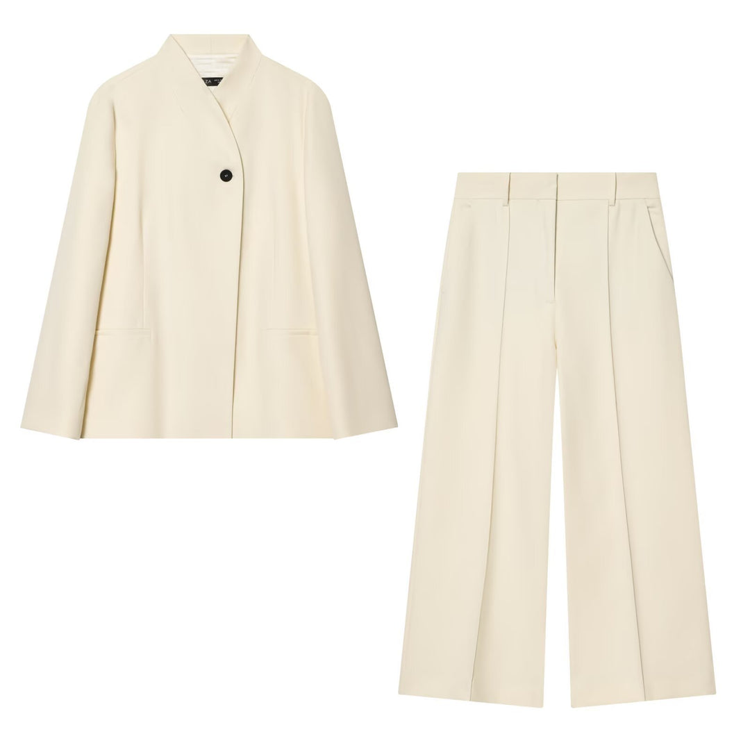 Damen Zweiteiliges Anzugs-Set mit Oversize-Longblazer und High-Waist Bundfaltenhose Drune