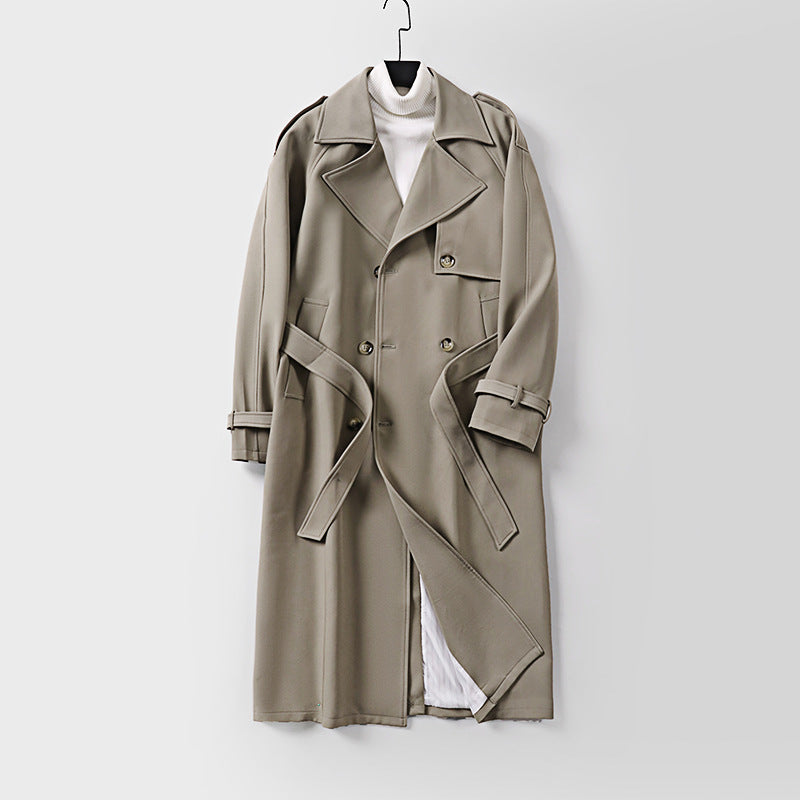 Damen Zweireihiger Oversized Trenchcoat mit weitem Schalkragen und Bindegürtel Drune
