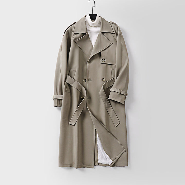 Damen Zweireihiger Oversized Trenchcoat mit weitem Schalkragen und Bindegürtel Drune
