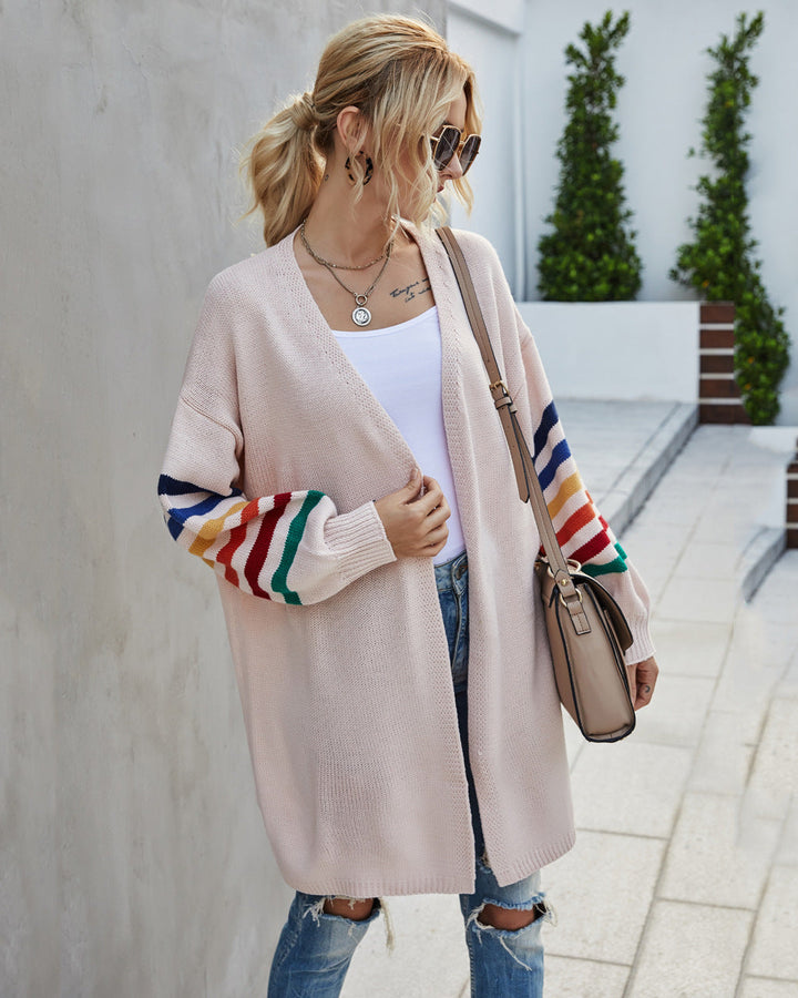 Drune | Strickjacke - Offene Front - Langer, entspannter Schnitt - Farbgestreifte Ärmel