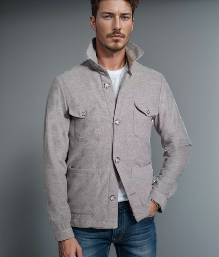 Herren Leichte Fieldjacke aus Baumwoll-Leinen mit Pattentaschen Drune