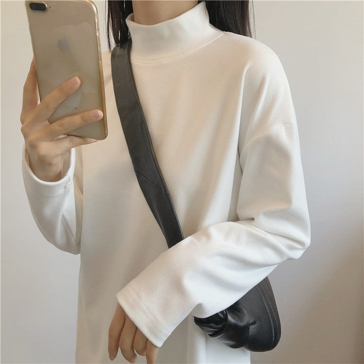 Damen modisches Langarmshirt mit hohem Kragen Drune