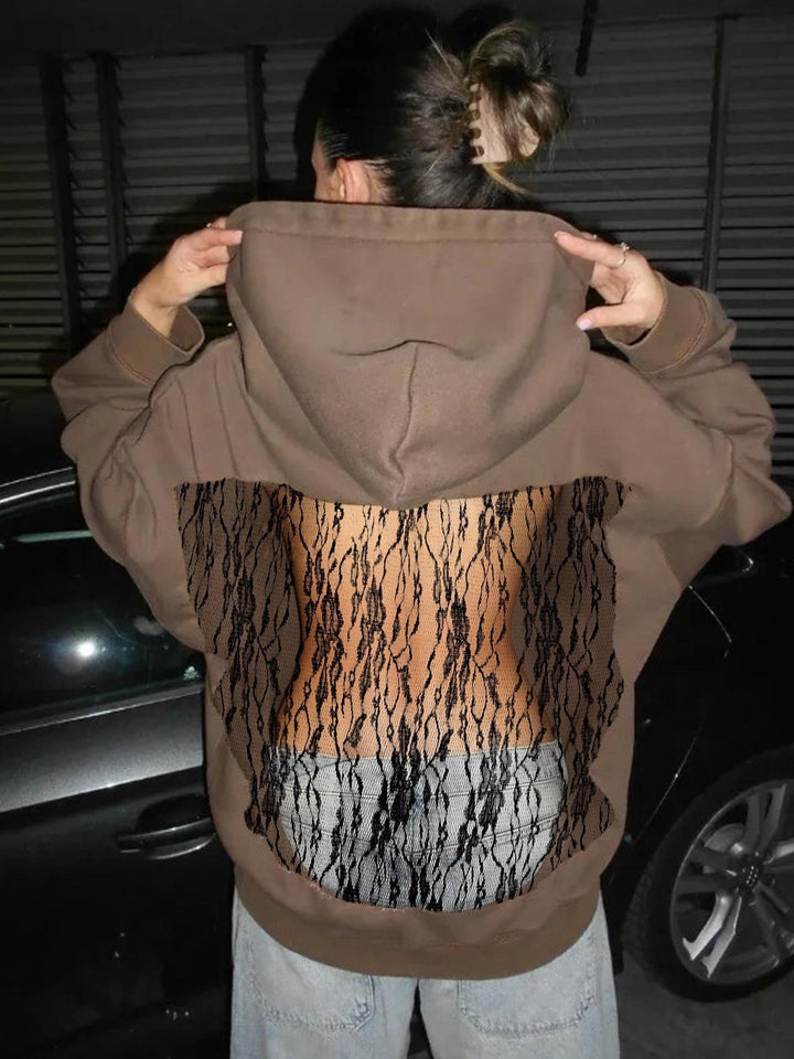 Damen Hoodie mit glitzerndem Mesh-Rückenapplikation Drune