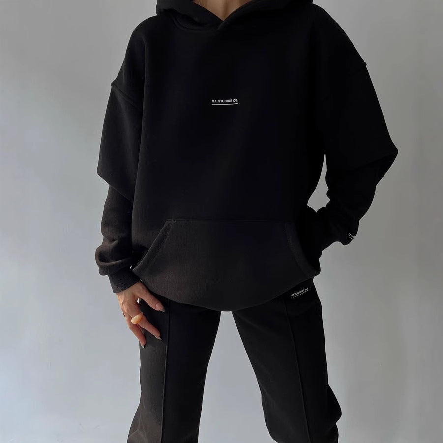 Damen Bequemer Oversized Hoodie mit Kängurutasche und modernem Schriftzug Drune