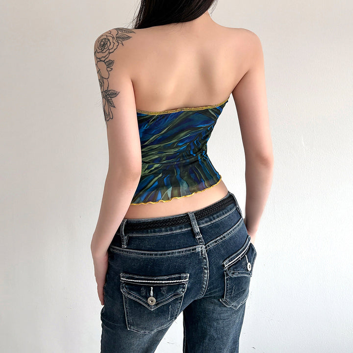 Damen Bandeau-Top mit buntem floralen Druck und elastischem Saum Drune