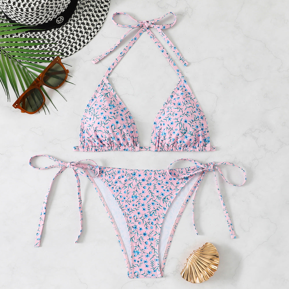 Damen Blumenmuster Triangel-Bikini Drune