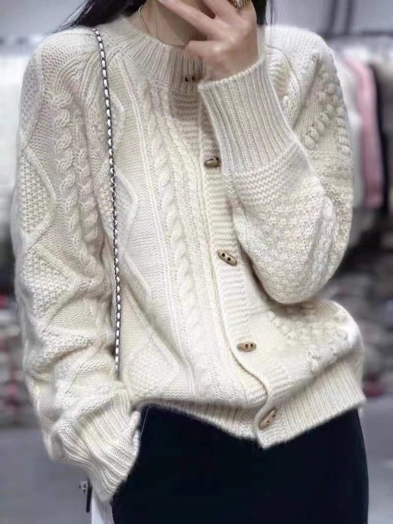 Damen Strick-Cardigan mit Zopfmuster, kastiger Oversize-Passform und Knopfleiste Drune