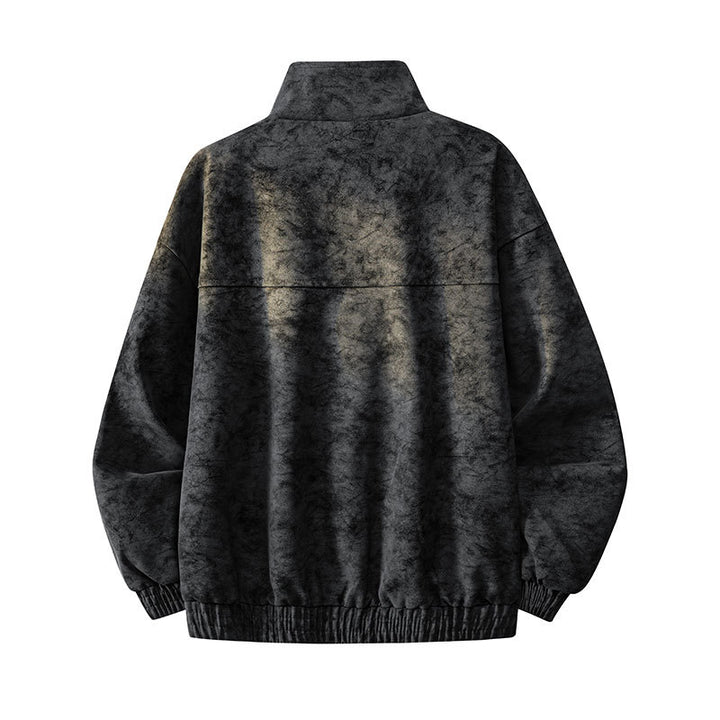 Herren Oversize-Boxy-Jacke in Veloursleder-Optik mit hohem Stehkragen, Zwei-Wege-Reißverschluss & Tunnelzugsaum Drune