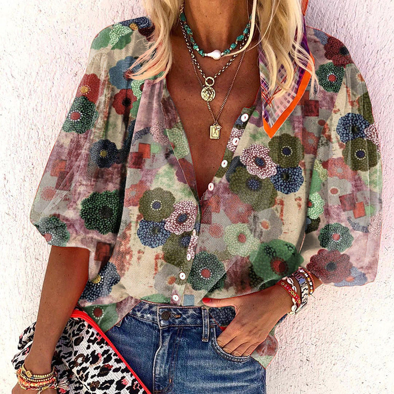 Damen Bluse mit floralen Druckdetails und lockerer Passform Drune