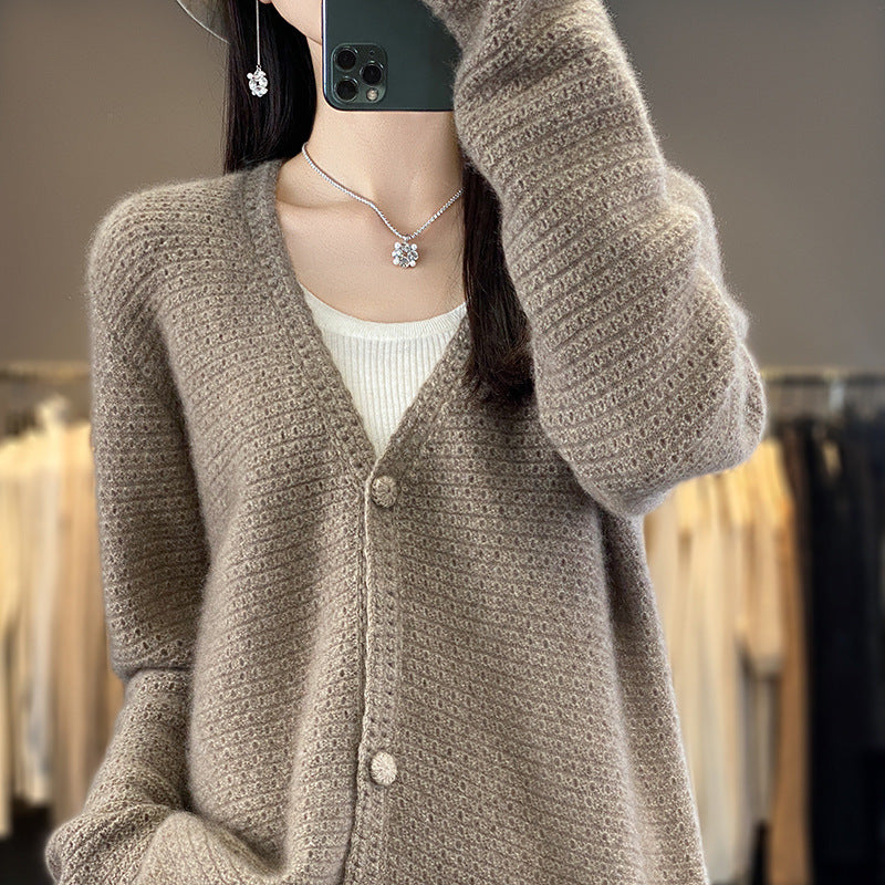 Damen Offener Ajour-Strickcardigan mit dezentem Flauschfinish und kastiger Oversize-Silhouette Drune