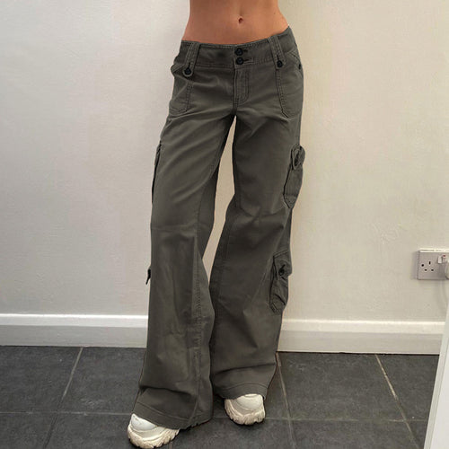 Damen Cargo-Hose mit hoher Taille, weitem Bein und mehreren Klappentaschen Drune