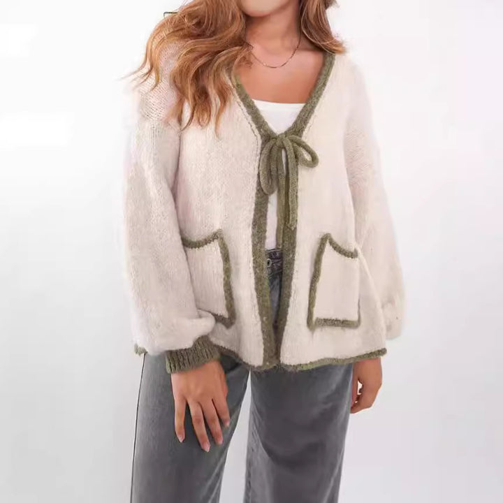 Damen lässige Strickjacke mit verspieltem Kordelzug und eleganten Taschen Drune