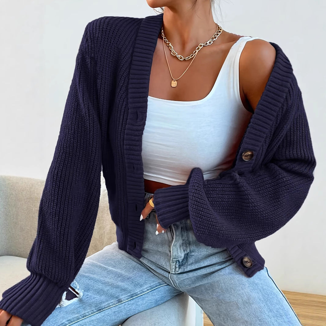 Damen bequeme Strickjacke mit schickem V-Ausschnitt Drune