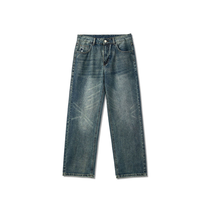 Herren Gerade geschnittene weite Jeans mit hohem Bund und Vintage-Waschung Drune