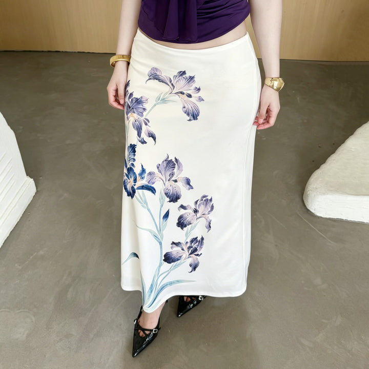 Damen A-Linien Midirock aus leichtem Viskose-Mix mit künstlerischem Blumenprint Drune