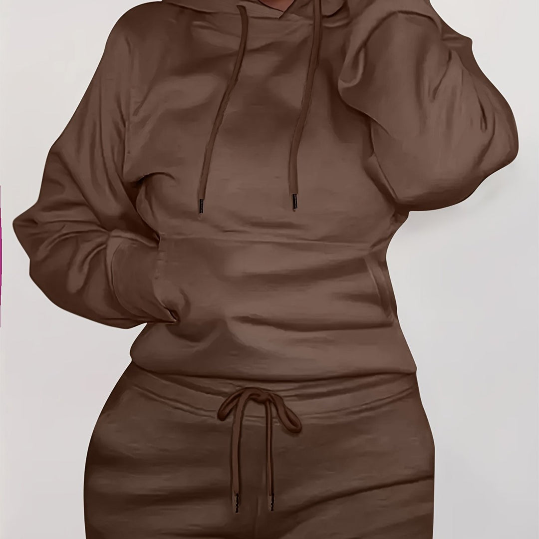 Damen nan figurbetontes Hoodie-und Taillenrock-Set mit Kängurutasche und Tunnelzug Drune