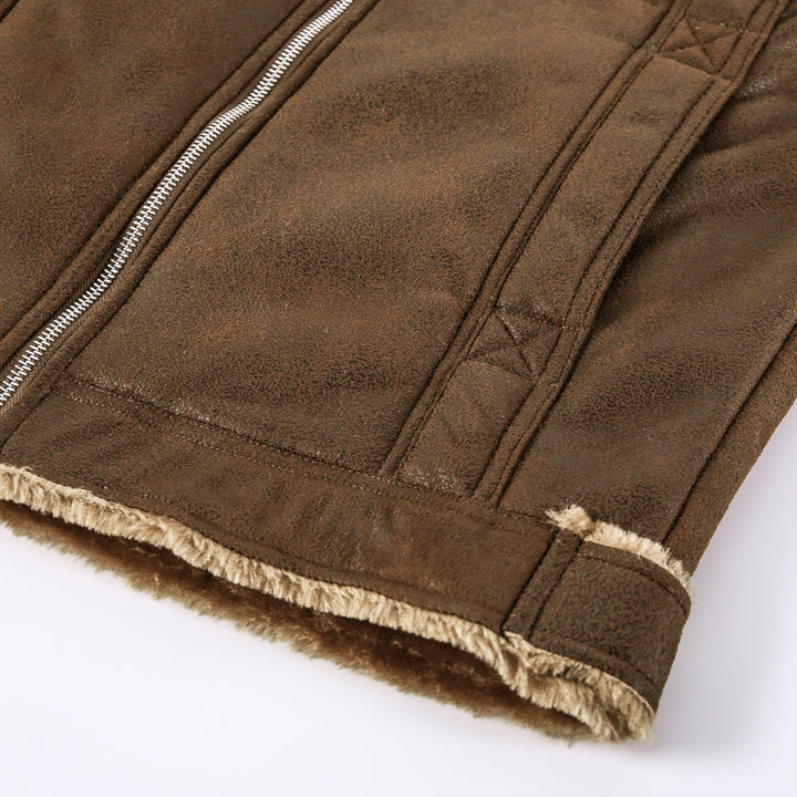 Herren Gefütterte Pilotenjacke aus Kunstleder mit Teddyfutter und Reißverschluss Drune
