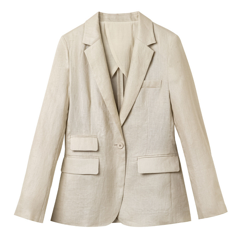 Damen Sommerlicher Leinen‑Mix Blazer mit taillierter Silhouette und Pattentaschen Drune