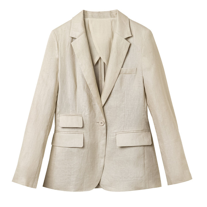 Damen Sommerlicher Leinen‑Mix Blazer mit taillierter Silhouette und Pattentaschen Drune