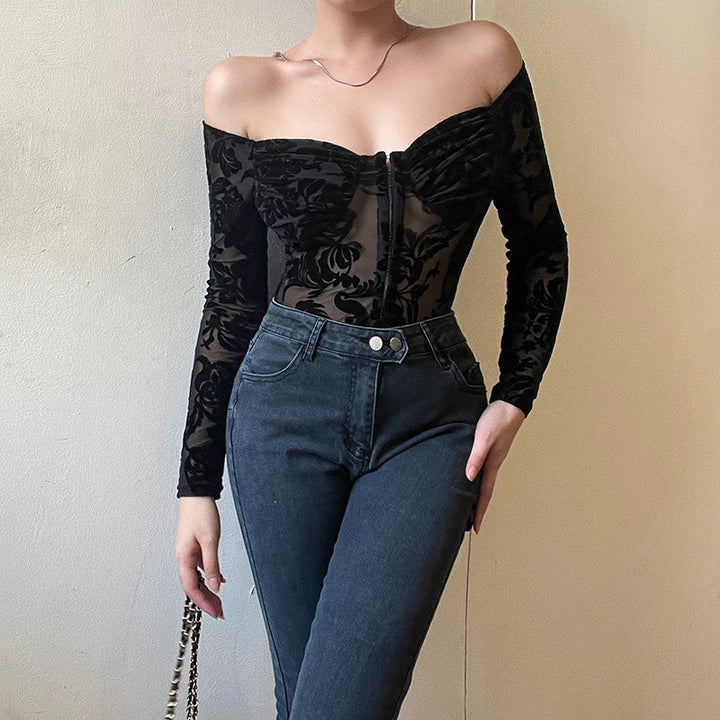 Damen Spitzenbustier mit schulterfreiem Design und langen Ärmeln Drune
