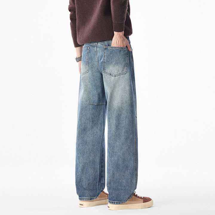 Herren Weite Denimhose mit komfortabler Bundhöhe und markanter Knie-Naht Drune
