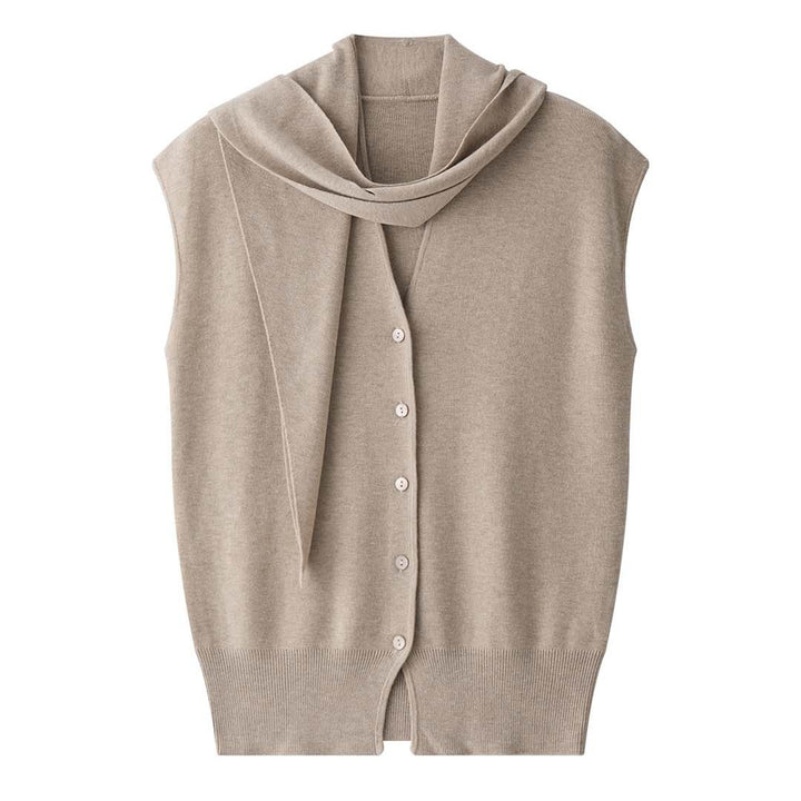 Damen Ärmellose Feinstrick‑Weste mit V‑Ausschnitt, Knopfleiste und Bindeband‑Taille Drune