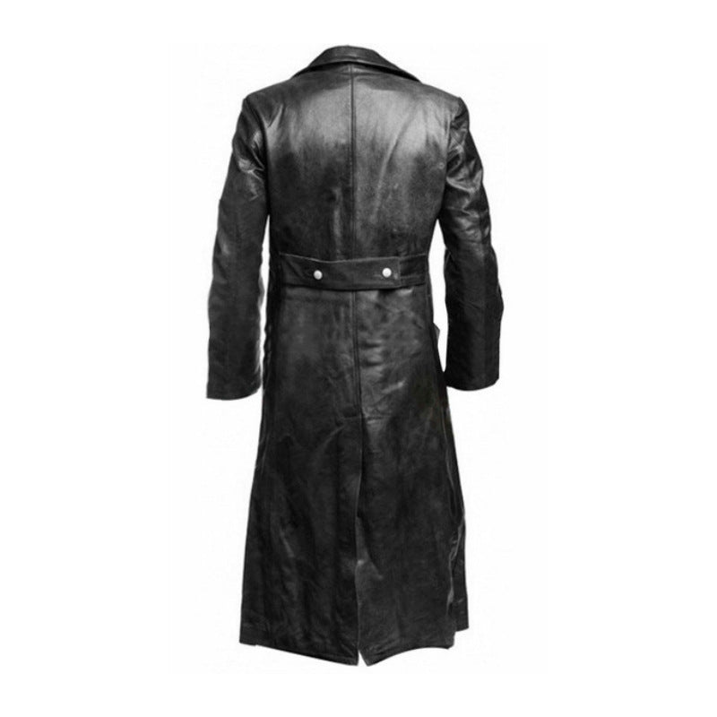 Herren Ledertrenchcoat mit doppelreihiger Knopfleiste