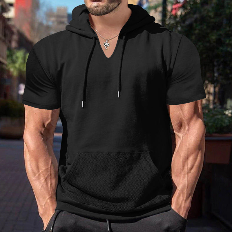 Herren lässiges Kapuzenshirt mit V-Ausschnitt und praktischer Bauchtasche Drune