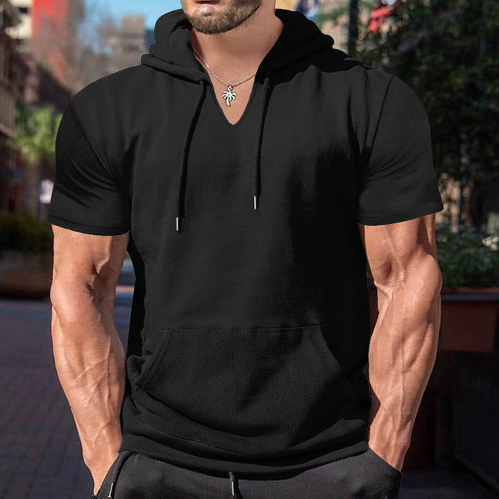 Herren lässiges Kapuzenshirt mit V-Ausschnitt und praktischer Bauchtasche Drune