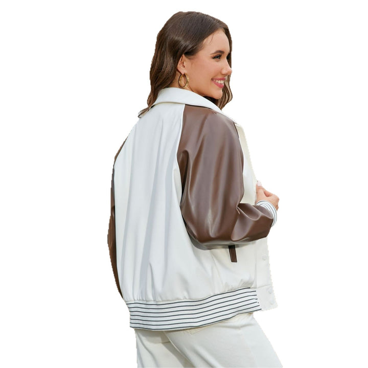 Damen Colorblock-Collegejacke mit Druckknopfleiste und gestreiften Bündchen Drune
