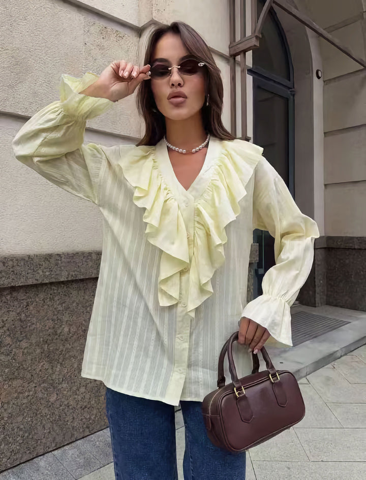 Damen Bluse mit Rüschen und Knopfleiste Drune