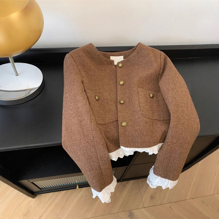 Damen modische Kurzjacke mit eleganten Spitzenakzenten Drune