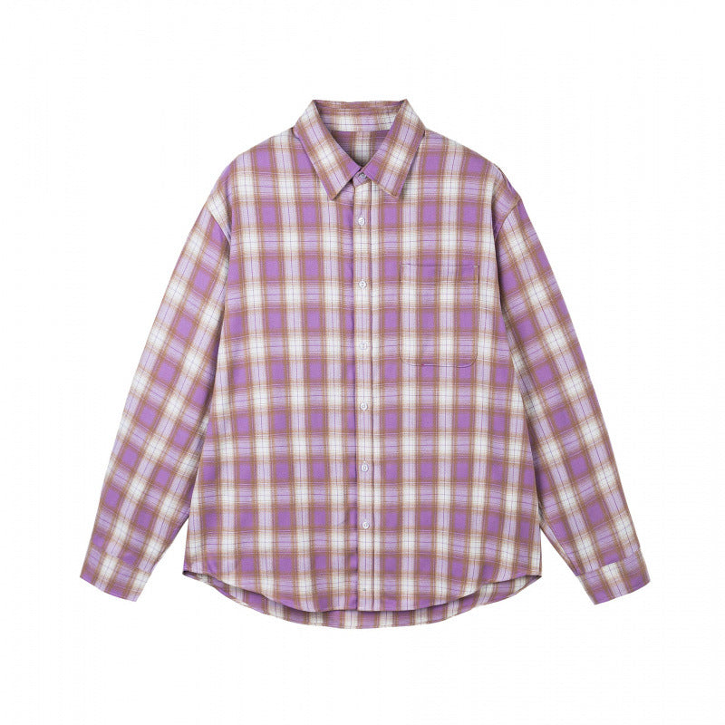 Damen Oversize-Kariertes Hemd im Flanell-Look mit abgerundetem Saum und Brusttasche Drune