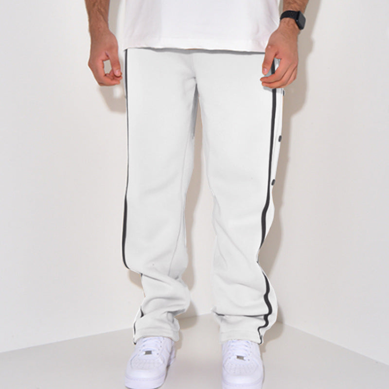 Herren Snap-Trackhose mit seitlichem Kontraststreifen, Druckknopf-Leiste und elastischem Bund Drune