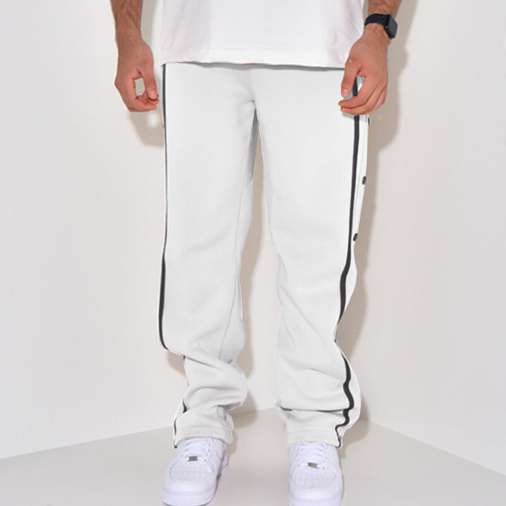 Herren Snap-Trackhose mit seitlichem Kontraststreifen, Druckknopf-Leiste und elastischem Bund Drune