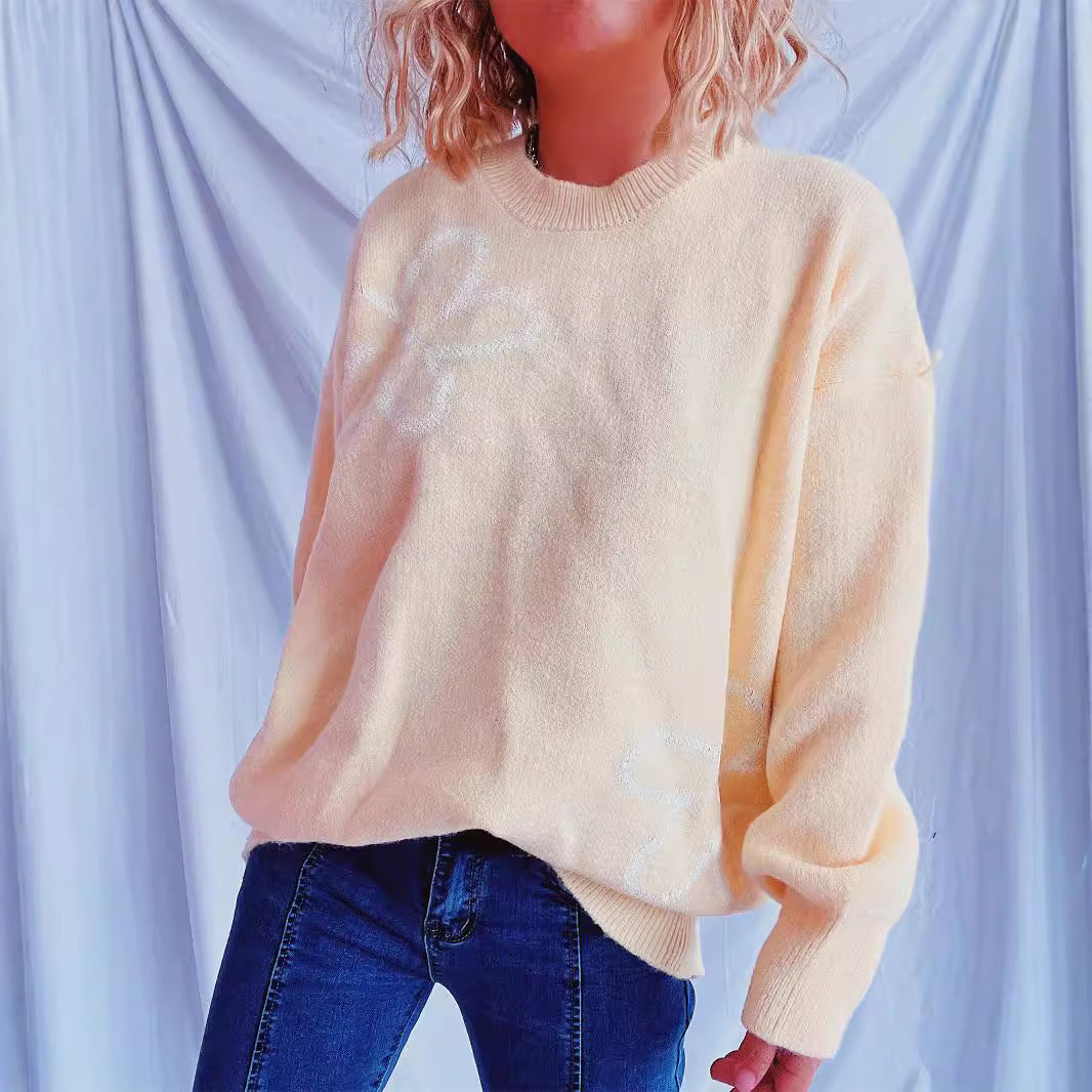 Damen Strickpullover mit floralen Akzenten und lässigem Schnitt Drune